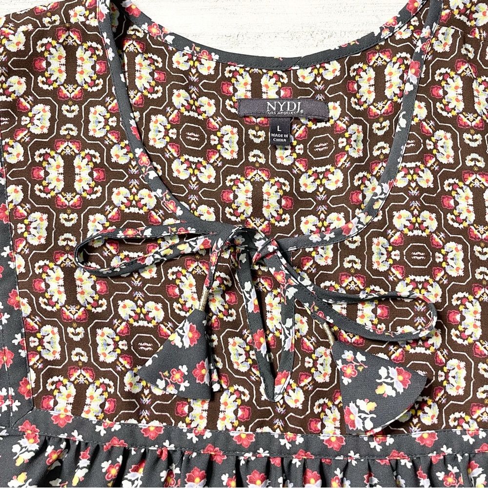 NYDJ Short Sleeve Tie Neck Floral Print Blouse - Picture 8 of 10